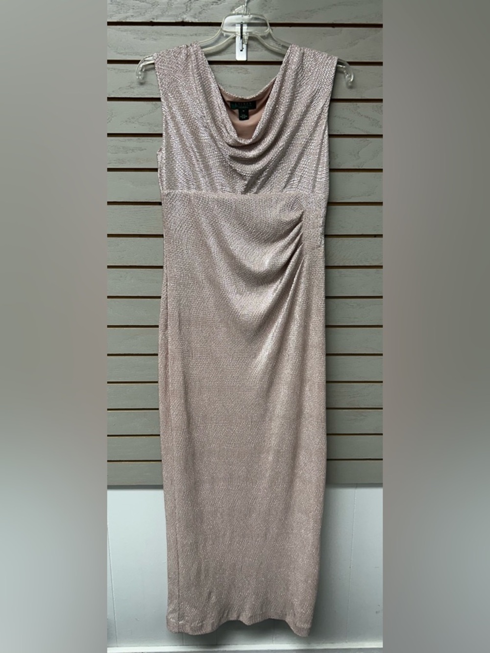 Lauren Ralph Lauren Metallic Blush Draped Midi Dress